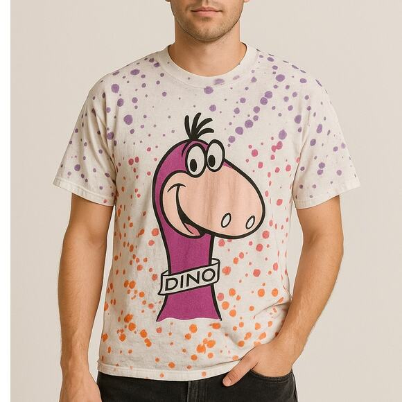 Vintage The Flintstones Dino Single Stitch Splatter Graphic Tee - Picture 1 of 7